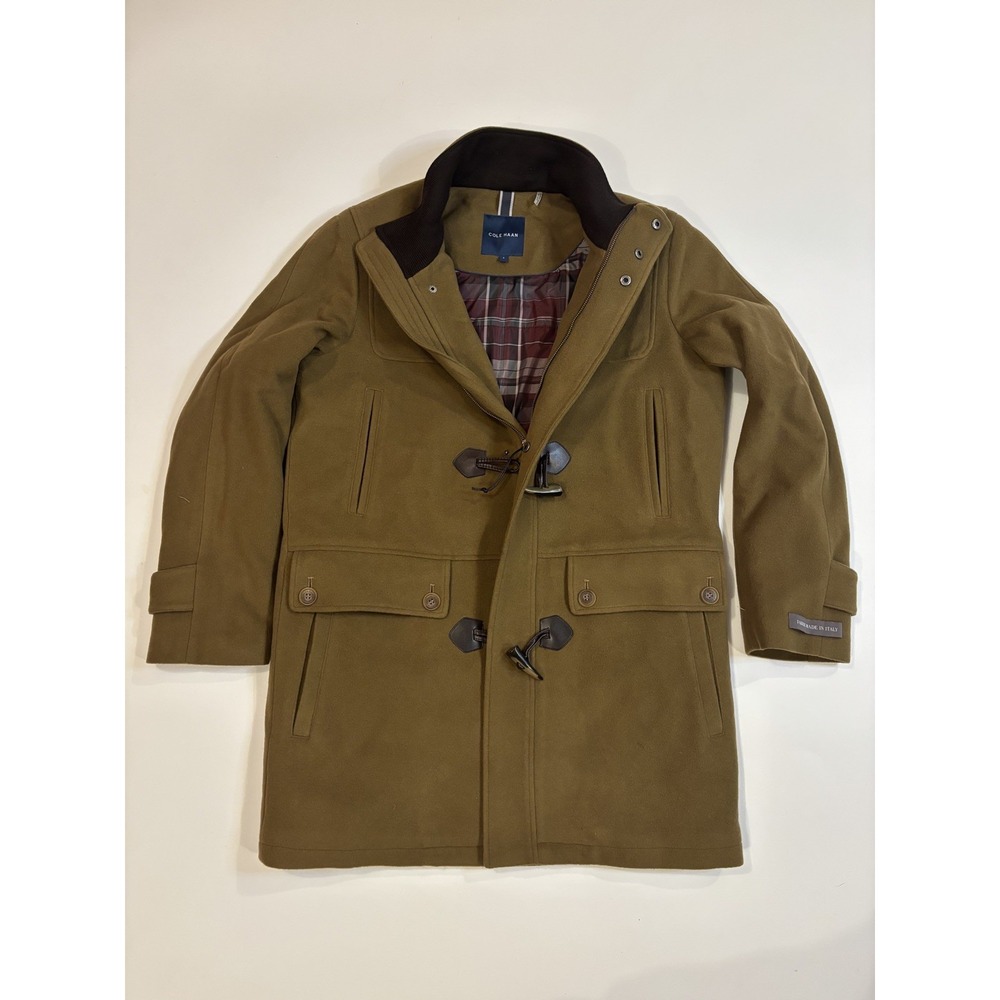 Cole Haan Men's Wool Blend Duffle Coat Small Removable Hood Fabric Made in Italy - Picture 2 of 16